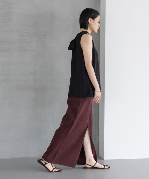 A part by（アパートバイ）の「ボウタイブラウスノースリーブ（Tシャツ/カットソー・レディース・ブラック/アイボリー/ライトオレンジ系5・FREE）」の7枚目の写真