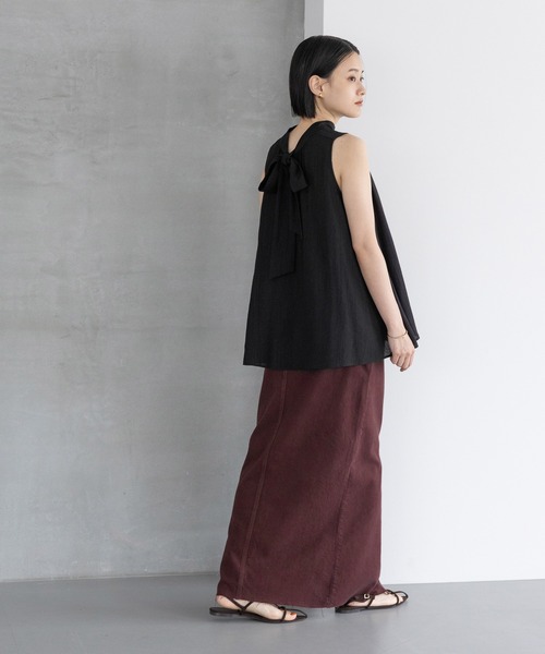 A part by（アパートバイ）の「ボウタイブラウスノースリーブ（Tシャツ/カットソー・レディース・ブラック/アイボリー/ライトオレンジ系5・FREE）」の8枚目の写真