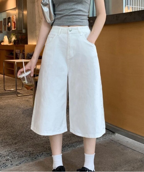 セール】デニムワイドキュロットパンツ（デニムパンツ