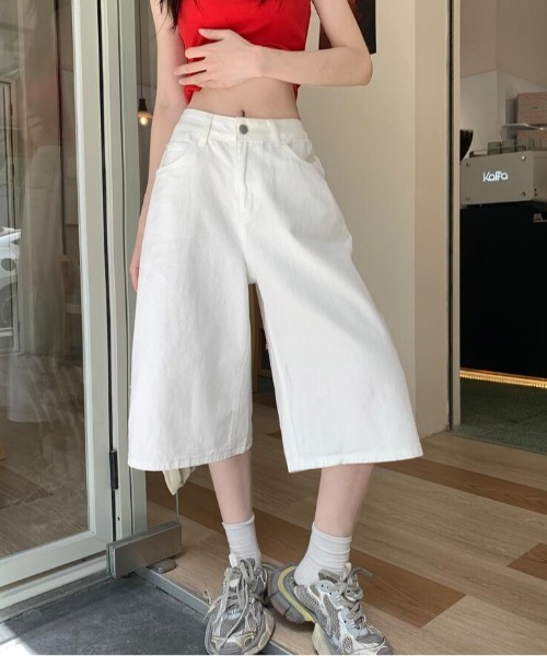 セール】デニムワイドキュロットパンツ（デニムパンツ