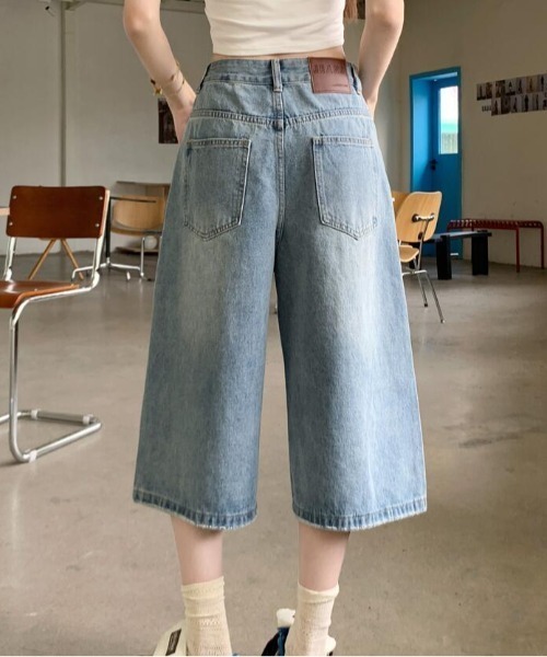 新品クレッシェントMサイズ デニムツイルキュロットパンツ セール】デニムワイドキュロットパンツ（デニムパンツ