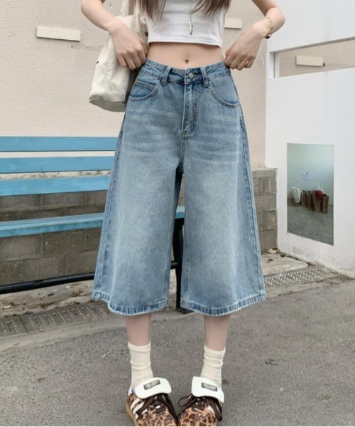 y'sデニムカラー キュロット セール】デニムワイドキュロットパンツ（デニムパンツ