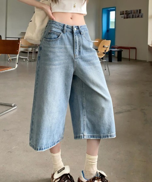 フォクシー ニューヨーク デニムパンツ デニム キュロット パンツ セール】デニムワイドキュロットパンツ（デニムパンツ