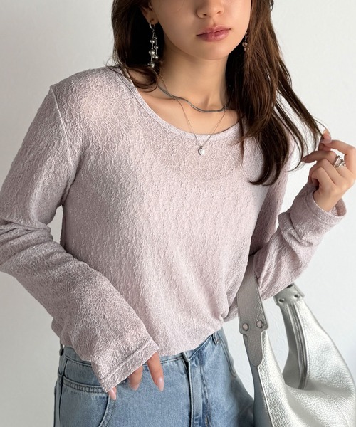 classicalelf（クラシカルエルフ）の「ほどよい透け感が大人上品。総柄シアーレーストップス(長袖)（Tシャツ/カットソー・レディース・ブラウン/グレイッシュベージュ/ブラック/オフホワイト/ブルー・X-LARGE/SMALL/MEDIUM/LARGE）」の14枚目の写真