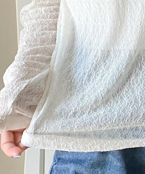classicalelf（クラシカルエルフ）の「ほどよい透け感が大人上品。総柄シアーレーストップス(長袖)（Tシャツ/カットソー・レディース・ブラウン/グレイッシュベージュ/ブラック/オフホワイト/ブルー・X-LARGE/SMALL/MEDIUM/LARGE）」の18枚目の写真