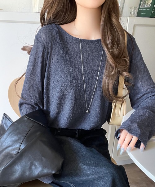 classicalelf（クラシカルエルフ）の「ほどよい透け感が大人上品。総柄シアーレーストップス(長袖)（Tシャツ/カットソー・レディース・ブラウン/グレイッシュベージュ/ブラック/オフホワイト/ブルー・X-LARGE/SMALL/MEDIUM/LARGE）」の16枚目の写真