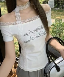 Nia(ニア)/【レースタイ付き】オフショルダー レースドッキングカットソー Tシャツ