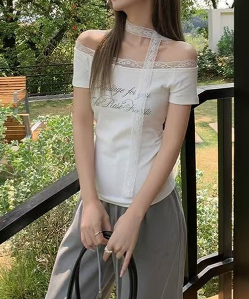 CERCA(チェルカ)の「Nia(ニア)/【レースタイ付き】オフショルダー レースドッキングカットソー Tシャツ(Tシャツ/カットソー・レディース・グレー/ホワイト・SMALL/MEDIUM)」の8枚目の写真