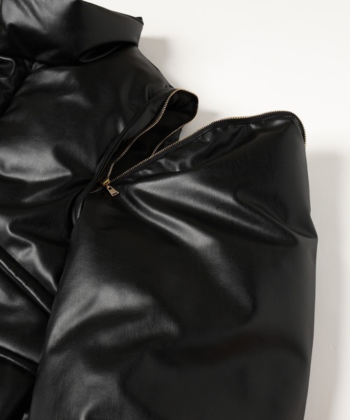 セール】Faux Leather Removable Sleeve Down Jacket（ダウン