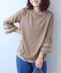 leswel | 【L～5L 大きいサイズ】ポンチ異素材切替えカットソー(Tシャツ/カットソー)