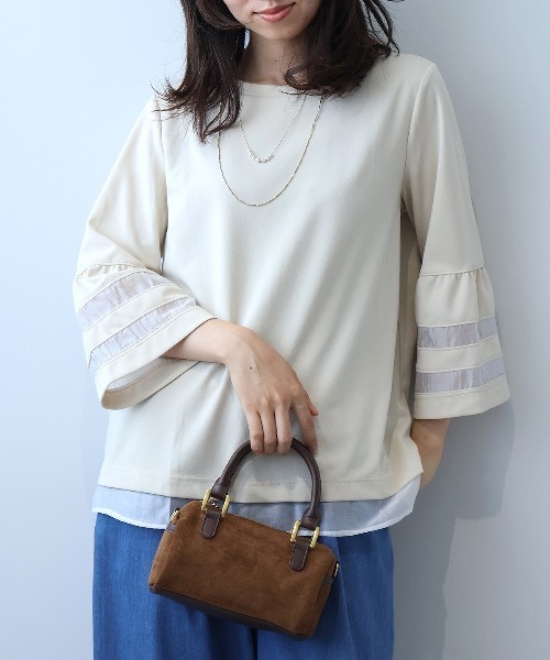 leswel（レスウェル）の「【L～5L 大きいサイズ】ポンチ異素材切替えカットソー（Tシャツ/カットソー・レディース・ブラウン/ブラック/クリーム・L/LL/3L/4L/5L）」の3枚目の写真