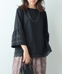 leswel（レスウェル）の「【L～5L 大きいサイズ】ポンチ異素材切替えカットソー（Tシャツ/カットソー・レディース）」