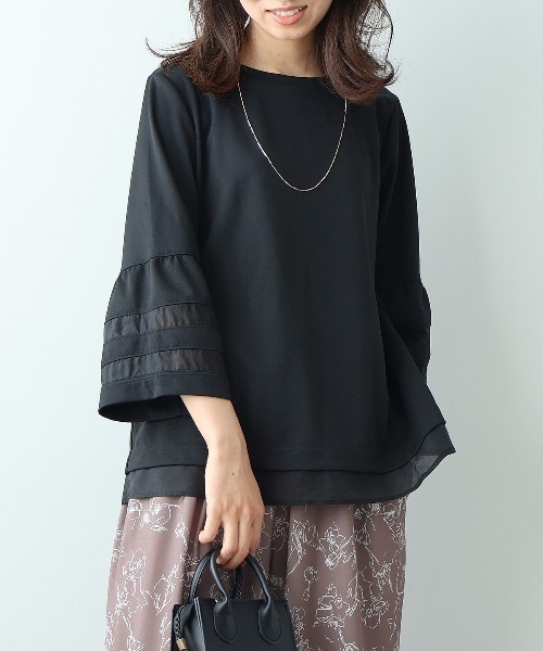 leswel（レスウェル）の「【L～5L 大きいサイズ】ポンチ異素材切替えカットソー（Tシャツ/カットソー・レディース・ブラウン/ブラック/クリーム・L/LL/3L/4L/5L）」の2枚目の写真