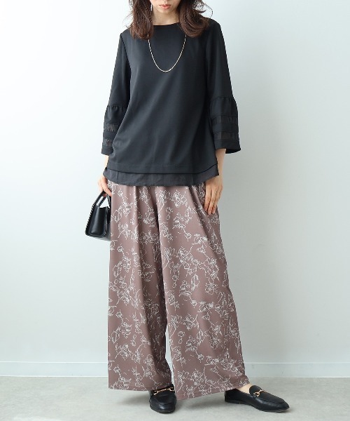leswel（レスウェル）の「【L～5L 大きいサイズ】ポンチ異素材切替えカットソー（Tシャツ/カットソー・レディース・ブラウン/ブラック/クリーム・L/LL/3L/4L/5L）」の4枚目の写真