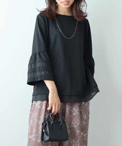 leswel（レスウェル）の「【L～5L 大きいサイズ】ポンチ異素材切替えカットソー（Tシャツ/カットソー・レディース・ブラウン/ブラック/クリーム・L/LL/3L/4L/5L）」の6枚目の写真
