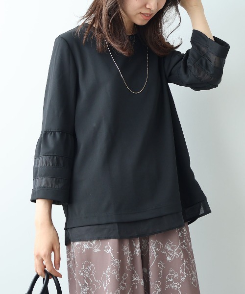leswel（レスウェル）の「【L～5L 大きいサイズ】ポンチ異素材切替えカットソー（Tシャツ/カットソー・レディース・ブラウン/ブラック/クリーム・L/LL/3L/4L/5L）」の7枚目の写真