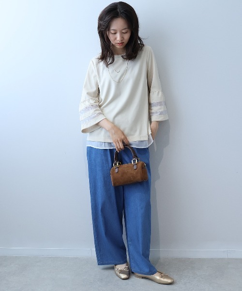 leswel（レスウェル）の「【L～5L 大きいサイズ】ポンチ異素材切替えカットソー（Tシャツ/カットソー・レディース・ブラウン/ブラック/クリーム・L/LL/3L/4L/5L）」の8枚目の写真