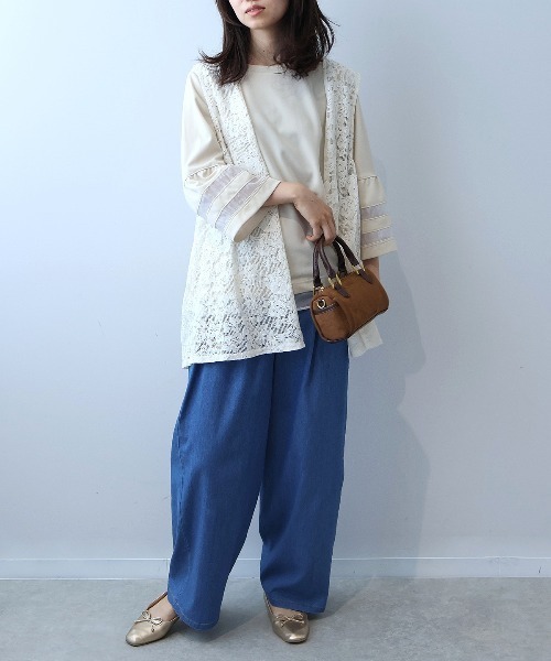 leswel（レスウェル）の「【L～5L 大きいサイズ】ポンチ異素材切替えカットソー（Tシャツ/カットソー・レディース・ブラウン/ブラック/クリーム・L/LL/3L/4L/5L）」の9枚目の写真