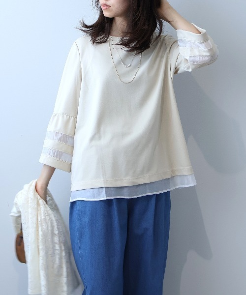 leswel（レスウェル）の「【L～5L 大きいサイズ】ポンチ異素材切替えカットソー（Tシャツ/カットソー・レディース・ブラウン/ブラック/クリーム・L/LL/3L/4L/5L）」の11枚目の写真