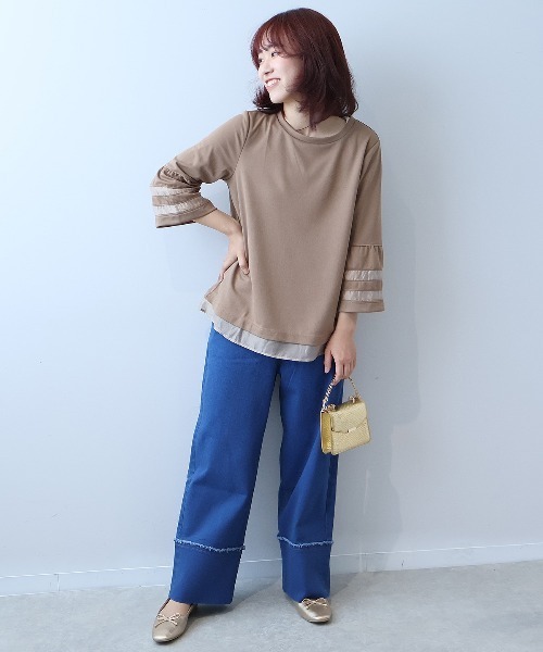 leswel（レスウェル）の「【L～5L 大きいサイズ】ポンチ異素材切替えカットソー（Tシャツ/カットソー・レディース・ブラウン/ブラック/クリーム・L/LL/3L/4L/5L）」の14枚目の写真