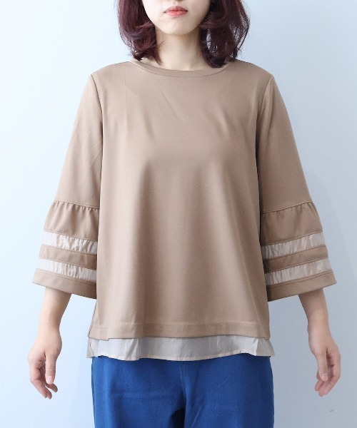 leswel（レスウェル）の「【L～5L 大きいサイズ】ポンチ異素材切替えカットソー（Tシャツ/カットソー・レディース・ブラウン/ブラック/クリーム・L/LL/3L/4L/5L）」の16枚目の写真