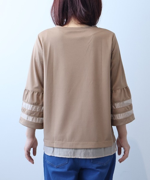 leswel（レスウェル）の「【L～5L 大きいサイズ】ポンチ異素材切替えカットソー（Tシャツ/カットソー・レディース・ブラウン/ブラック/クリーム・L/LL/3L/4L/5L）」の18枚目の写真