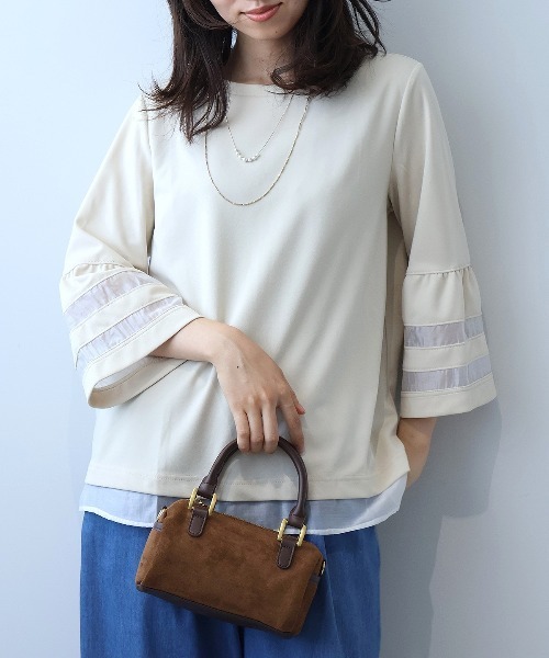 leswel（レスウェル）の「【L～5L 大きいサイズ】ポンチ異素材切替えカットソー（Tシャツ/カットソー・レディース・ブラウン/ブラック/クリーム・L/LL/3L/4L/5L）」の10枚目の写真