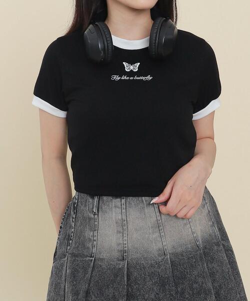 WOND(ウォンド)の「WOND/コンパクトバタフライリンガーT(Tシャツ/カットソー・レディース・ホワイト/ブラック・FREE)」の2枚目の写真