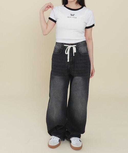 WOND(ウォンド)の「WOND/コンパクトバタフライリンガーT(Tシャツ/カットソー・レディース・ホワイト/ブラック・FREE)」の3枚目の写真