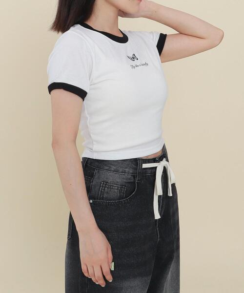 WOND(ウォンド)の「WOND/コンパクトバタフライリンガーT(Tシャツ/カットソー・レディース・ホワイト/ブラック・FREE)」の5枚目の写真