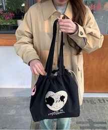 Y2K ハート刺繍ブラックトートバッグ トートバッグ プールバッグ 水着OK