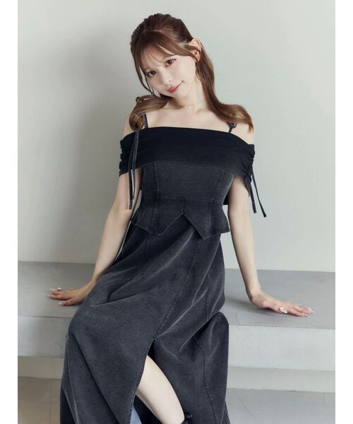 EATME(イートミー)の「ディープスリットオフショルワンピース(ワンピース・レディース・インディゴブルー/ブラック/ライトブルー・FREE)」の12枚目の写真