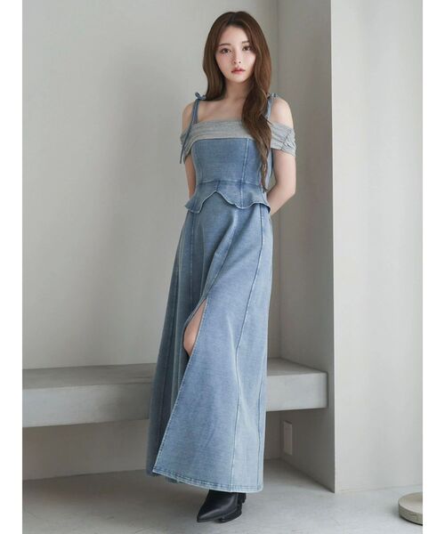 EATME(イートミー)の「ディープスリットオフショルワンピース(ワンピース・レディース・インディゴブルー/ブラック/ライトブルー・FREE)」の13枚目の写真