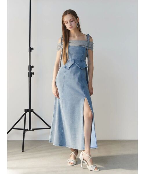 EATME(イートミー)の「ディープスリットオフショルワンピース(ワンピース・レディース・インディゴブルー/ブラック/ライトブルー・FREE)」の17枚目の写真