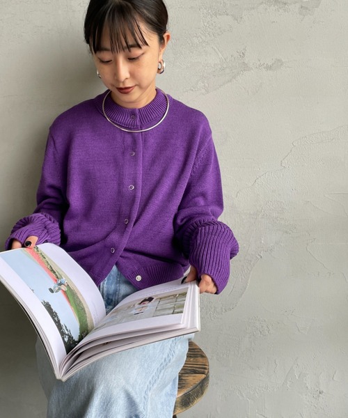 THE SHINZONE/ザ シンゾーン] クルーネック 袖リブカーディガン