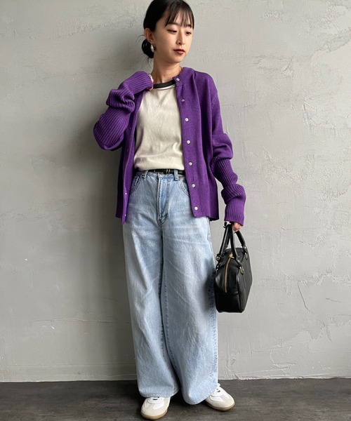 THE SHINZONE/ザ シンゾーン] クルーネック 袖リブカーディガン