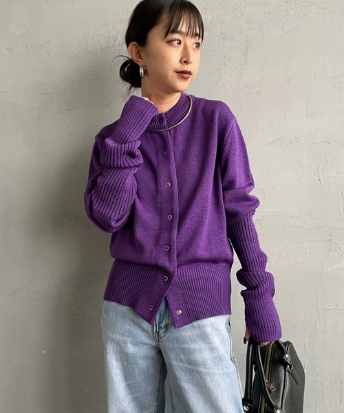 THE SHINZONE/ザ シンゾーン] クルーネック 袖リブカーディガン