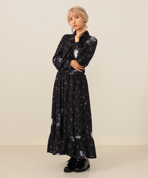 完売品 mmts 猫柄　シフォンワンピース　Mサイズ　BLACK ギャラクシー猫星座 ワンピース（ワンピース）｜mmts（マミタス）の