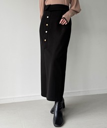 JUNOAH（ジュノア）の「ボタンスリットIラインスカート（裏地なし）（スカート・レディース）」