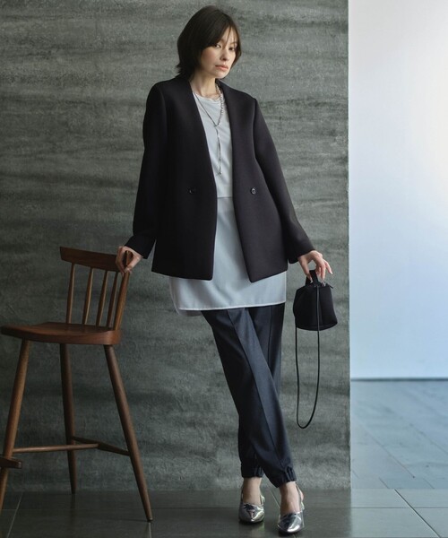 セール】コンパクトWフェイス ノーカラージャケット（ノーカラー