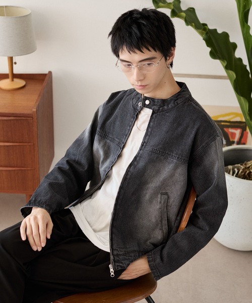 LUCY（ルーシー）の「LUCY/ライダースデニムジャケット（デニムジャケット・メンズ・ブラック系3/コバルトブルー・FREE）」の2枚目の写真