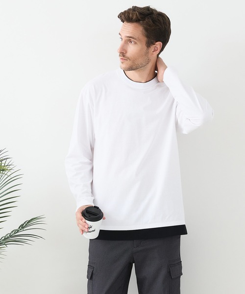 UNIIT(ユニット)の「【汗染みの目立ちにくいTシャツ ZEROSTAIN/ゼロステイン】フェイクレイヤードBIGロンT 防汚 UVカット(Tシャツ/カットソー・メンズ・ホワイト/ブラック/ブルー/オフホワイト・MEDIUM/LARGE/X-LARGE)」の1枚目の写真