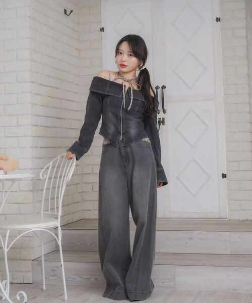 ems excite（エムズエキサイト）の「デニムZIPオフショルBL（シャツ/ブラウス・レディース・ブラック/ブルー系その他5・FREE）」の5枚目の写真