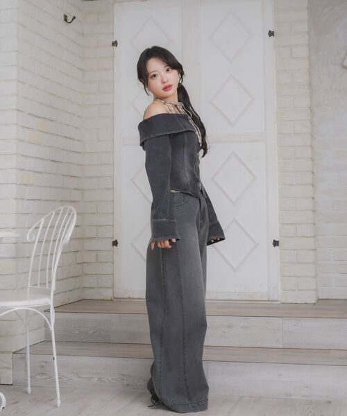 ems excite（エムズエキサイト）の「デニムZIPオフショルBL（シャツ/ブラウス・レディース・ブラック/ブルー系その他5・FREE）」の6枚目の写真