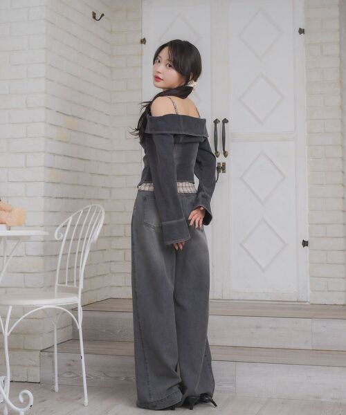 ems excite（エムズエキサイト）の「デニムZIPオフショルBL（シャツ/ブラウス・レディース・ブラック/ブルー系その他5・FREE）」の7枚目の写真