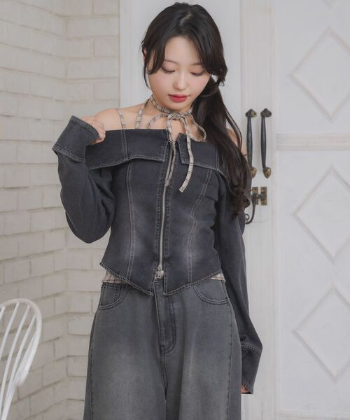 ems excite（エムズエキサイト）の「デニムZIPオフショルBL（シャツ/ブラウス・レディース・ブラック/ブルー系その他5・FREE）」の9枚目の写真