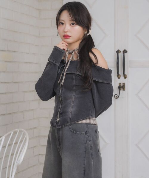 ems excite（エムズエキサイト）の「デニムZIPオフショルBL（シャツ/ブラウス・レディース・ブラック/ブルー系その他5・FREE）」の12枚目の写真