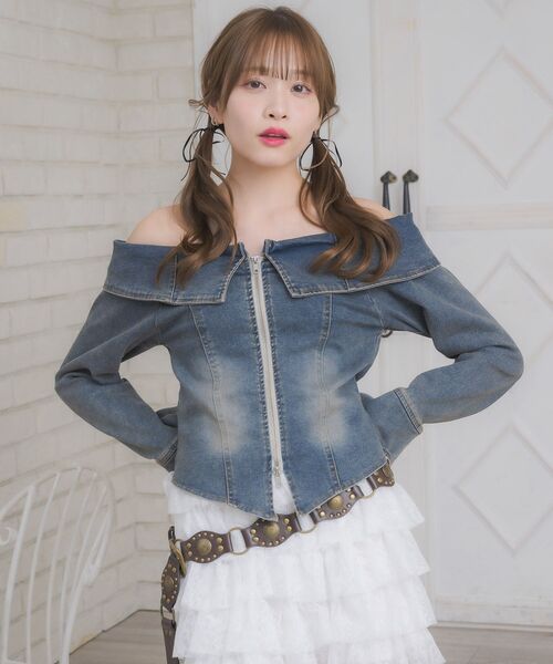 ems excite（エムズエキサイト）の「デニムZIPオフショルBL（シャツ/ブラウス・レディース・ブラック/ブルー系その他5・FREE）」の17枚目の写真