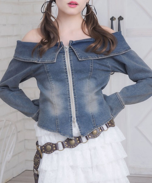 ems excite（エムズエキサイト）の「デニムZIPオフショルBL（シャツ/ブラウス・レディース・ブラック/ブルー系その他5・FREE）」の2枚目の写真