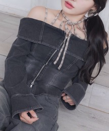 ems excite | デニムZIPオフショルBL(シャツ/ブラウス)